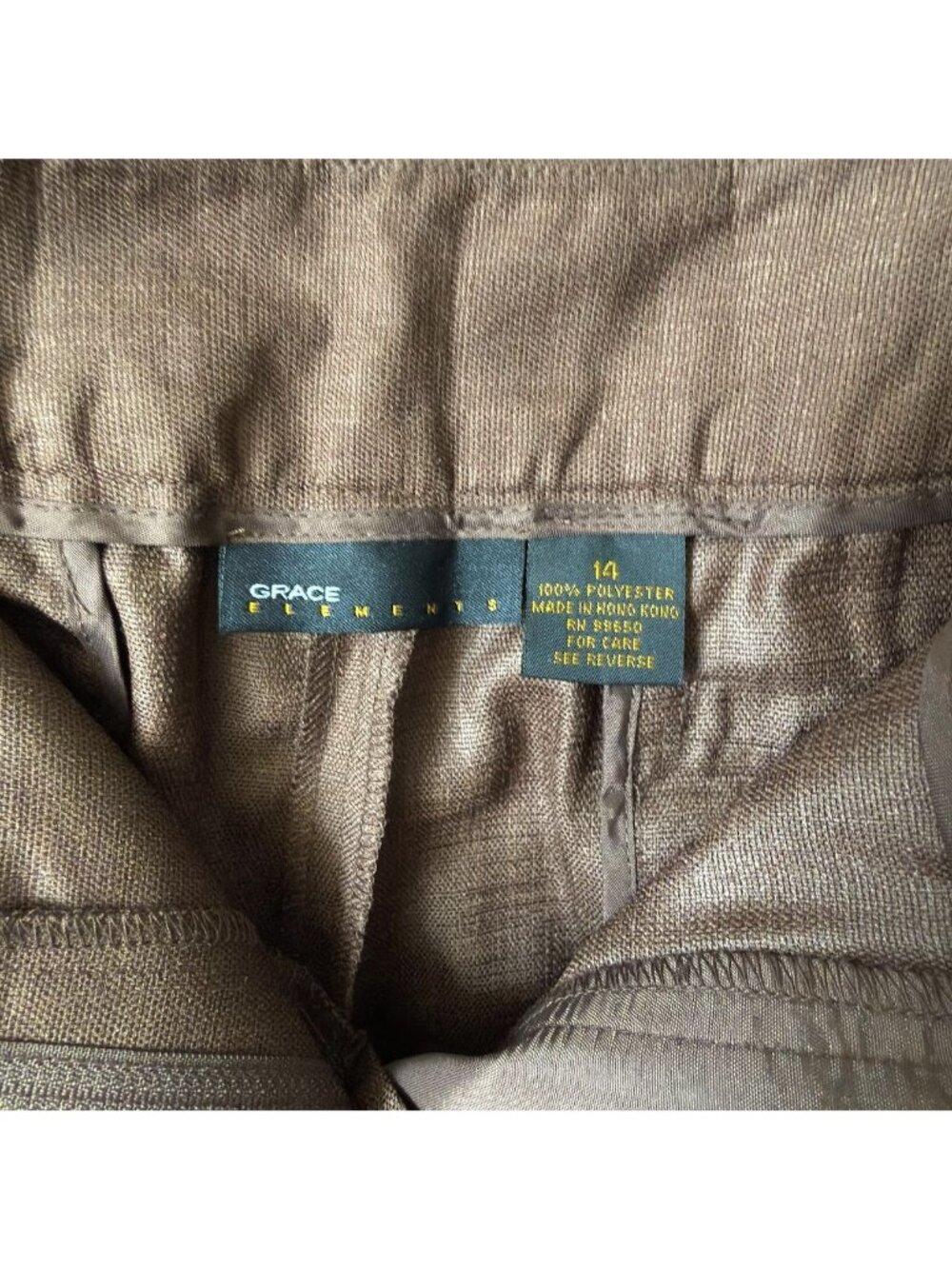 Grace Elements Pants Womens Size 14 Wide Leg Woven 2 Pocket Brown - Picture 2 of 11